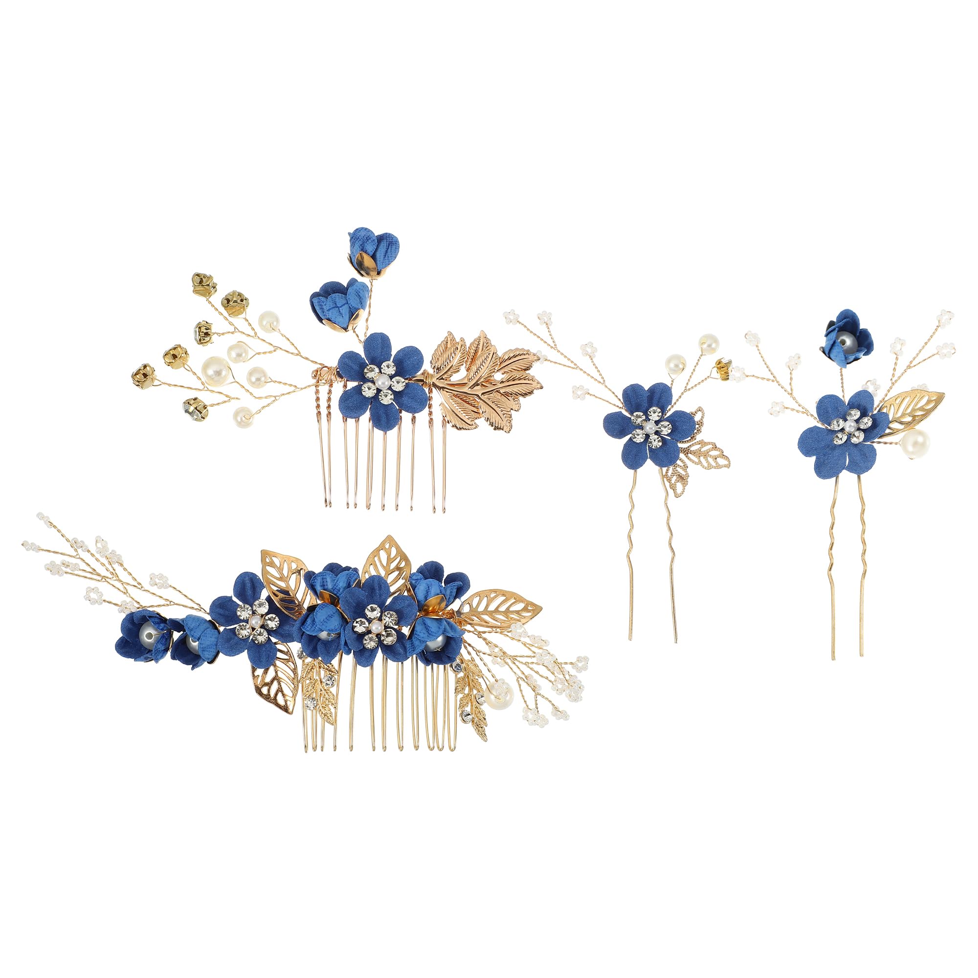 VOCOSTE 4 Pcs Rhinestone Hair Comb Set – Deep Blue Bridal Accessories