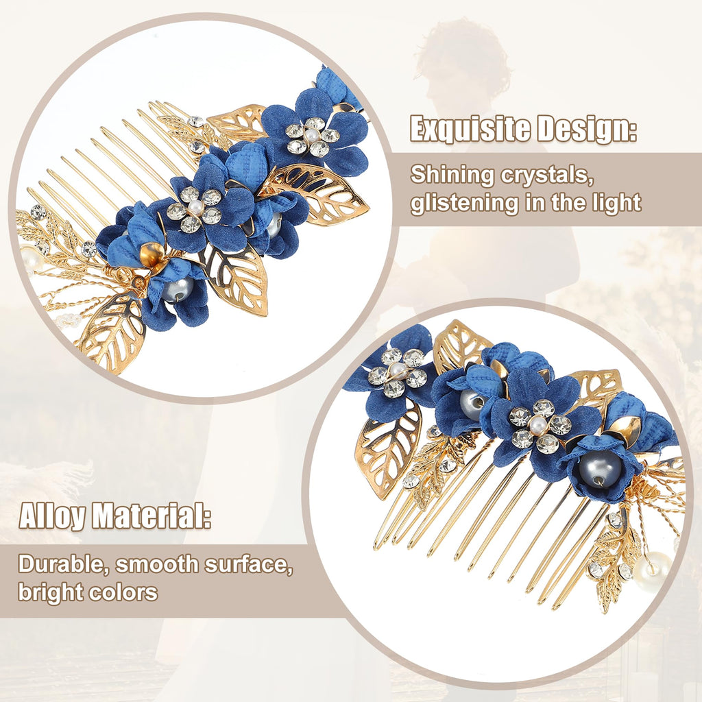 VOCOSTE 4 Pcs Rhinestone Hair Comb Set – Deep Blue Bridal Accessories