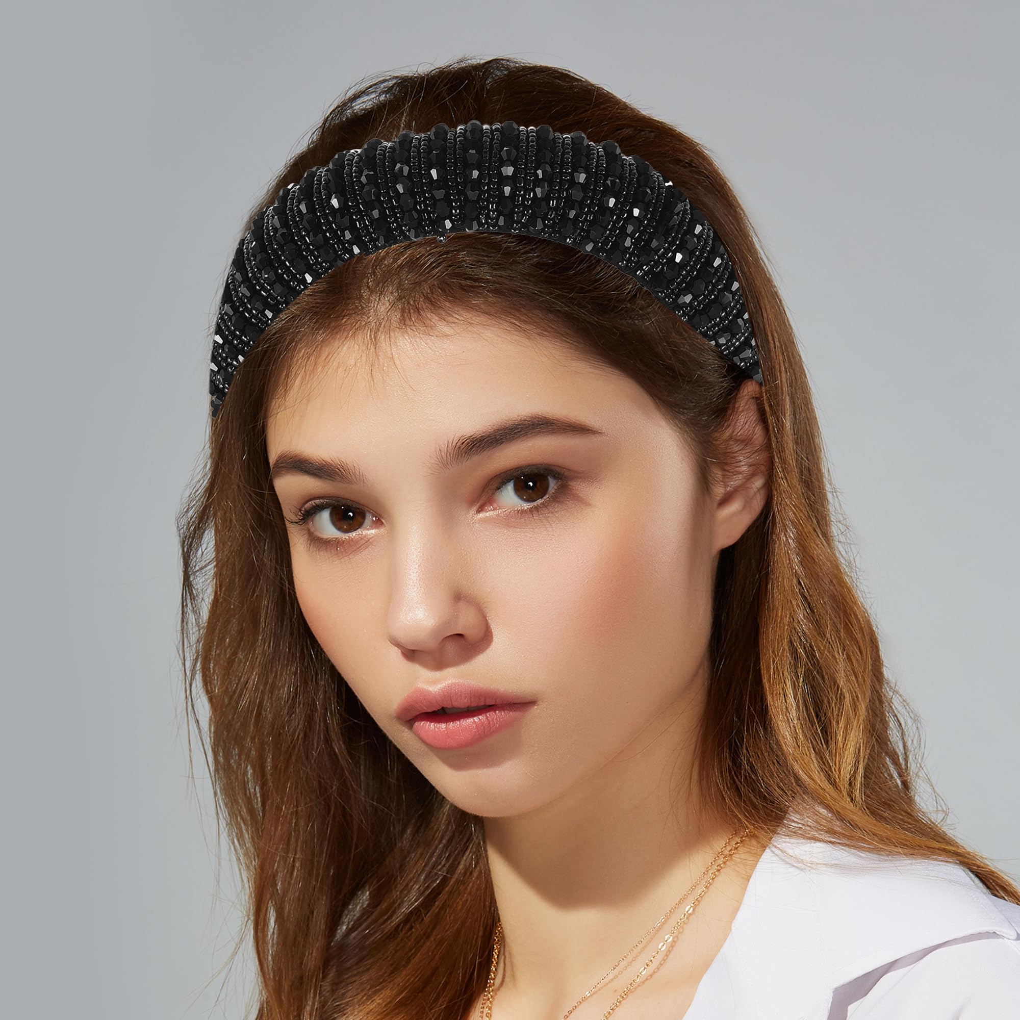 VOCOSTE Crystal Headband with Rhinestones – Black, 1.2 Inch Wide
