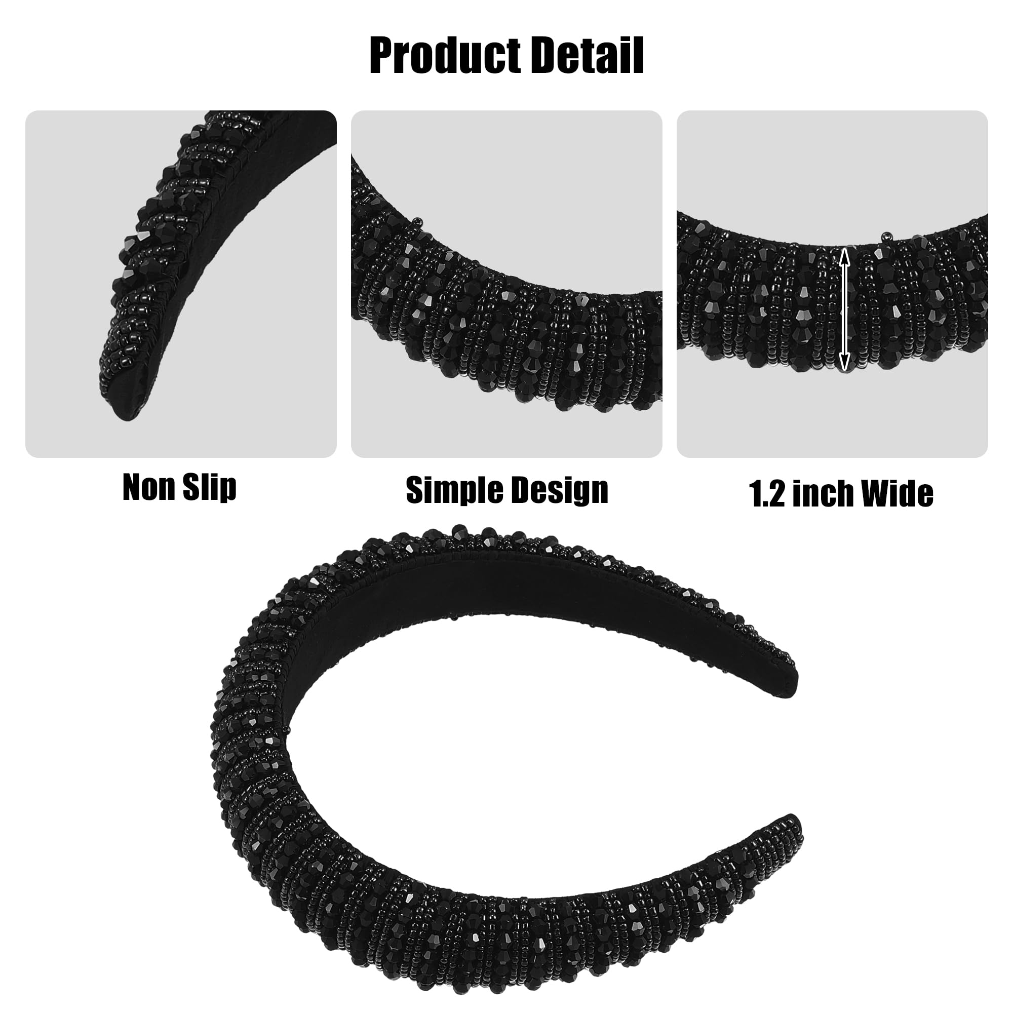 VOCOSTE Crystal Headband with Rhinestones – Black, 1.2 Inch Wide