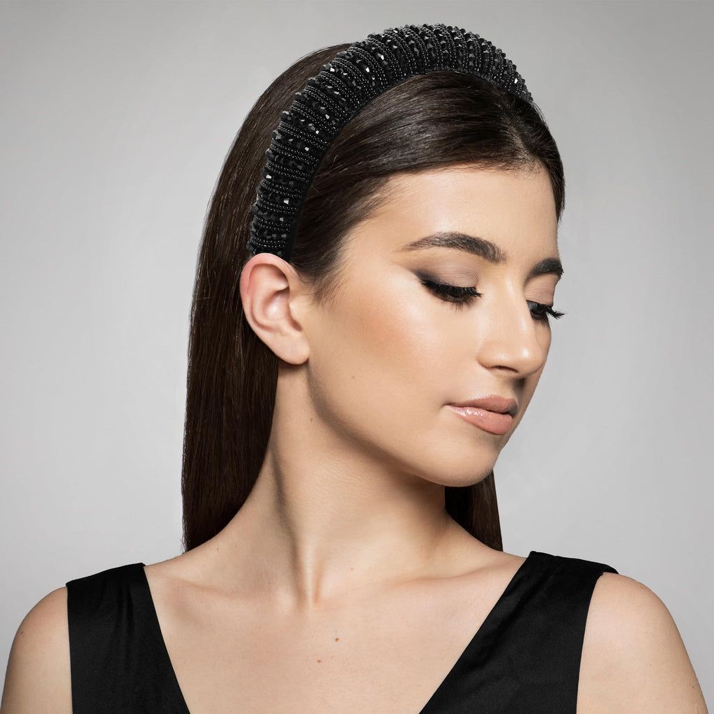 VOCOSTE Crystal Headband with Rhinestones – Black, 1.2 Inch Wide
