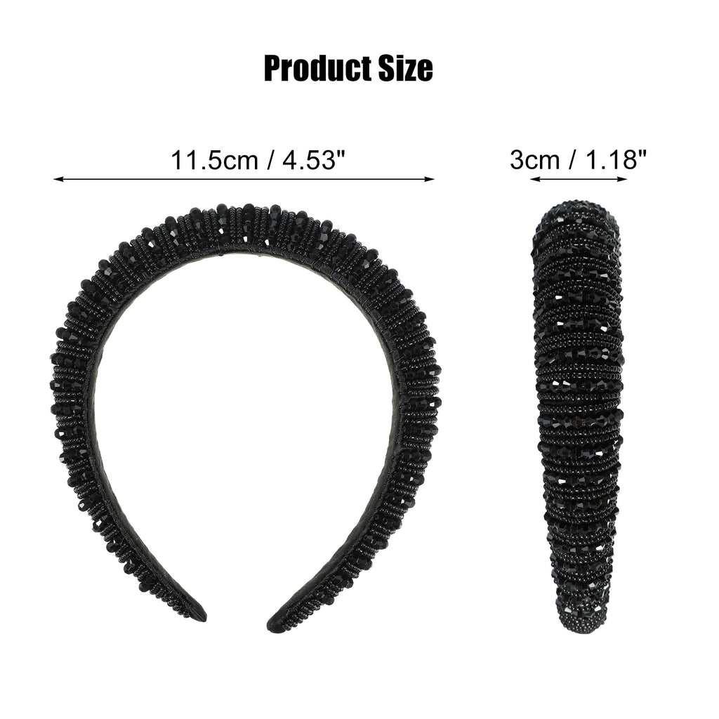 VOCOSTE Crystal Headband with Rhinestones – Black, 1.2 Inch Wide