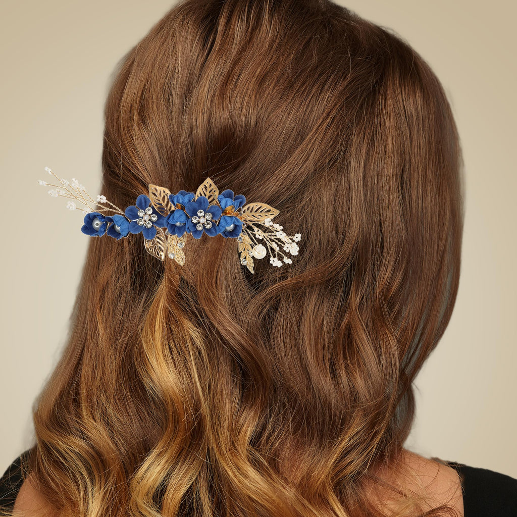 VOCOSTE 4 Pcs Rhinestone Hair Comb Set – Deep Blue Bridal Accessories