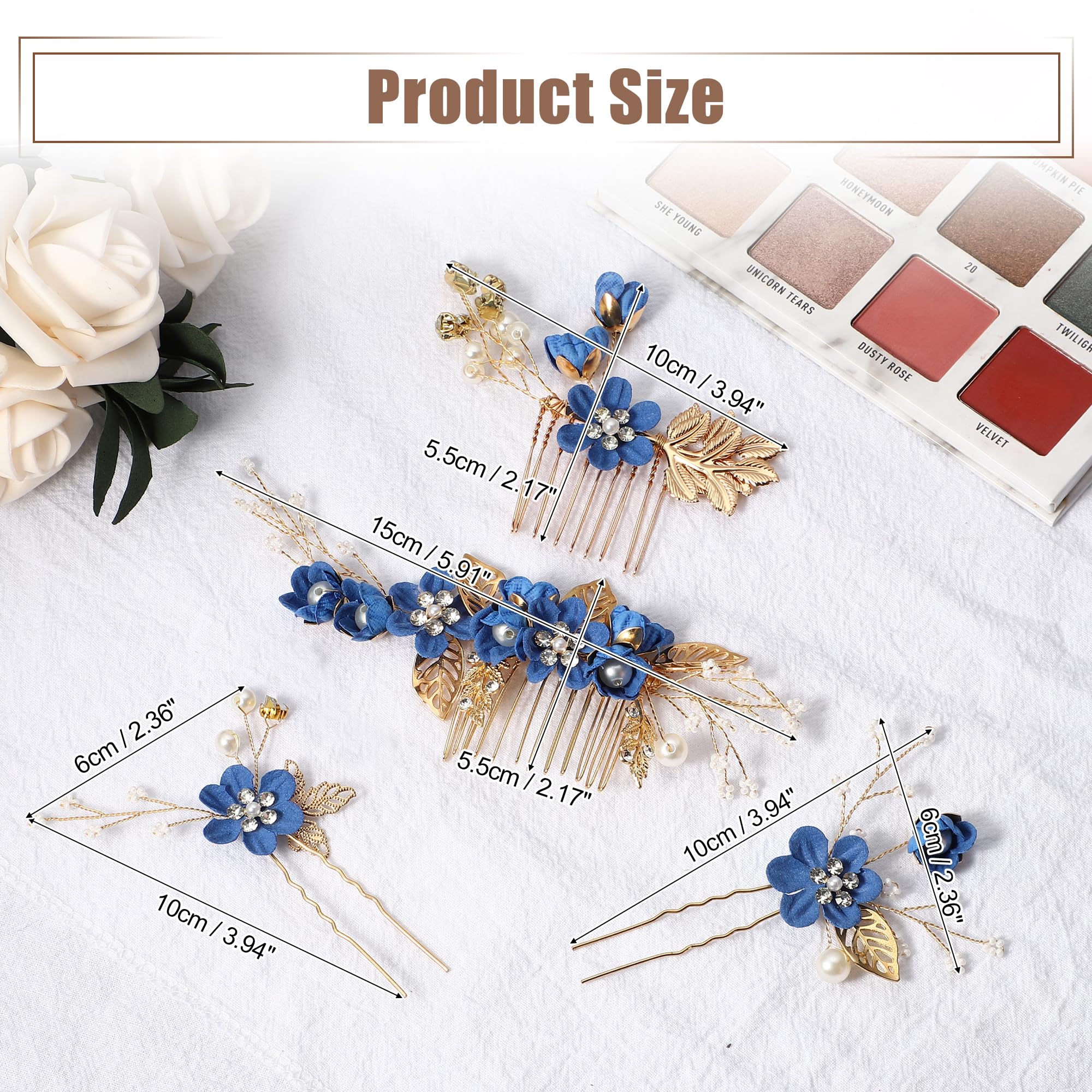 VOCOSTE 4 Pcs Rhinestone Hair Comb Set – Deep Blue Bridal Accessories