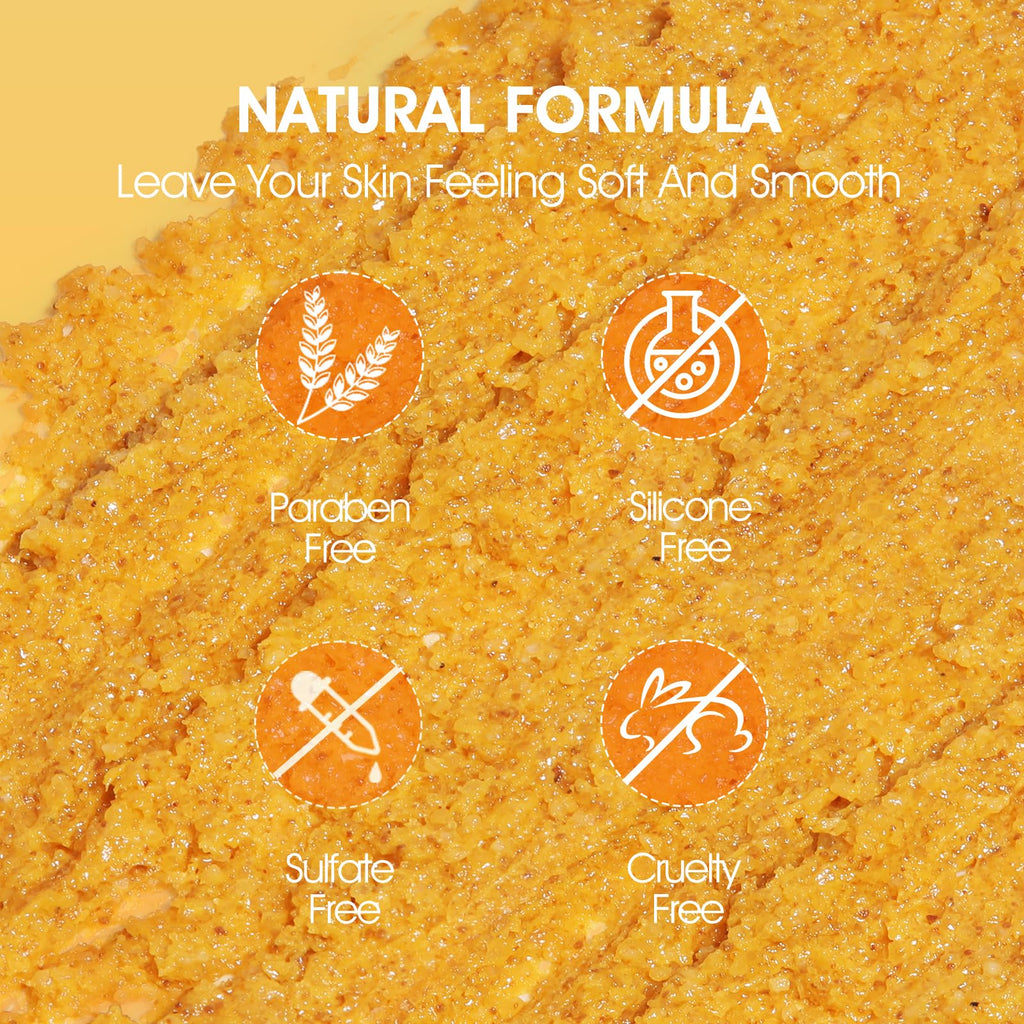 VOERUY Turmeric Body Scrub – Exfoliating Salt Scrub with Coconut Oil & Vitamin C, 11.28 oz