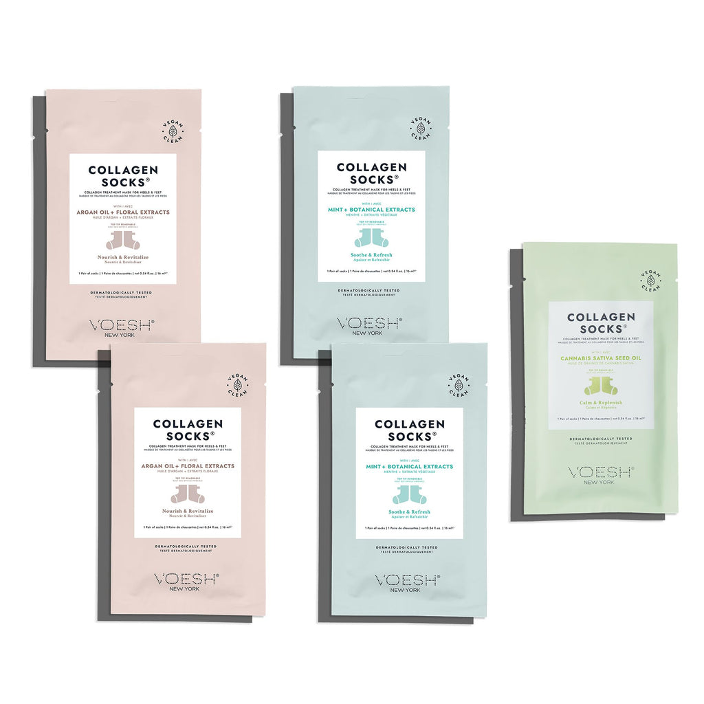 VOESH Collagen Socks 5-Pack – Vegan Foot Treatment for Dry, Cracked Feet
