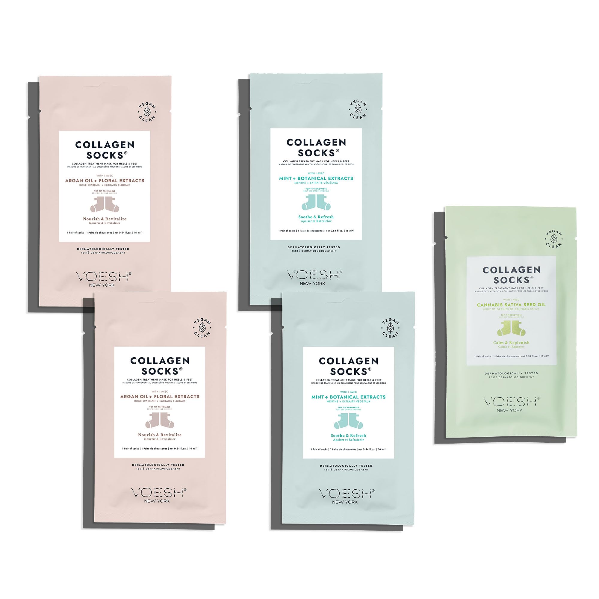 VOESH Collagen Socks 5-Pack – Vegan Foot Treatment for Dry, Cracked Feet