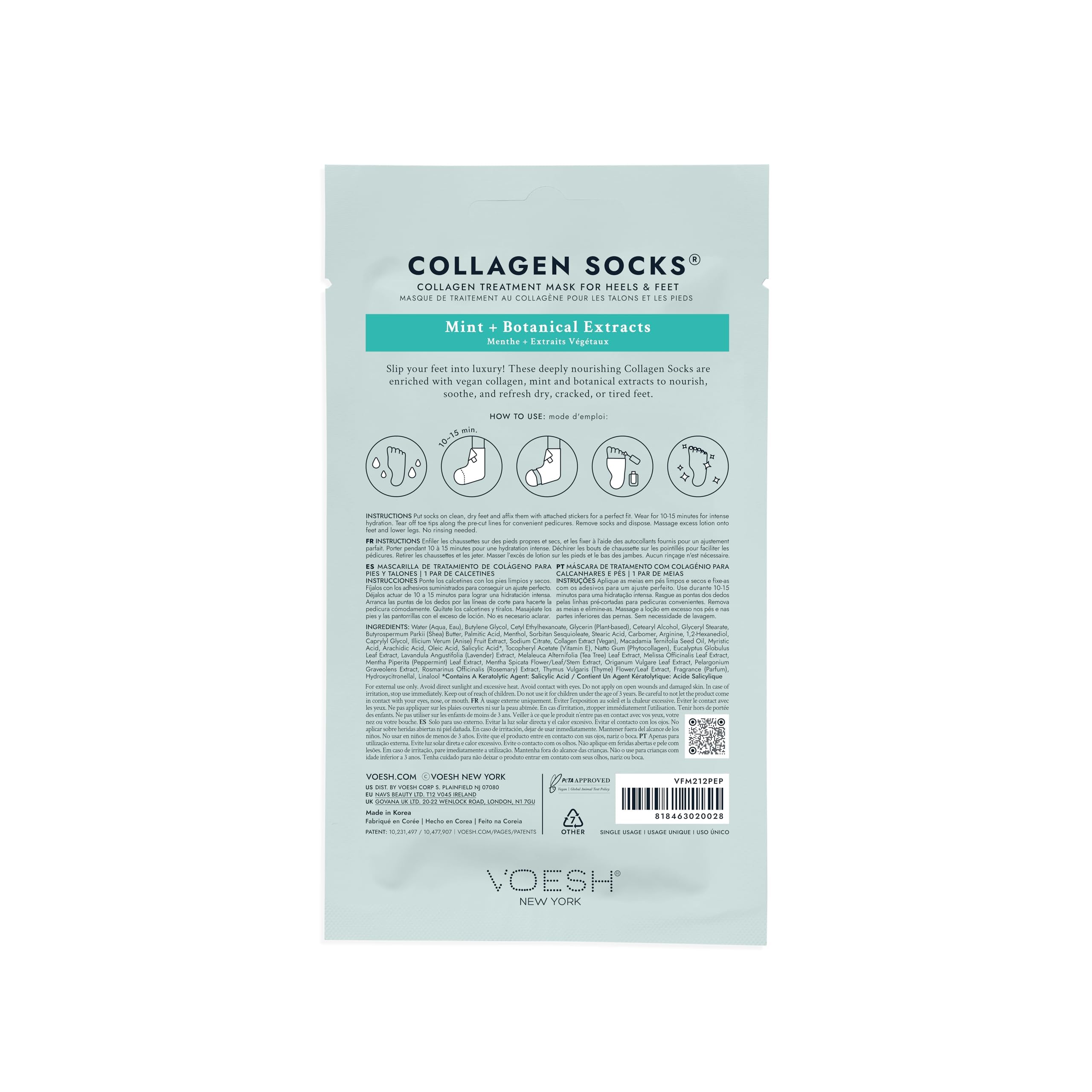 VOESH Collagen Socks – Peppermint Foot Spa (4 Pack) | Vegan & Cruelty-Free