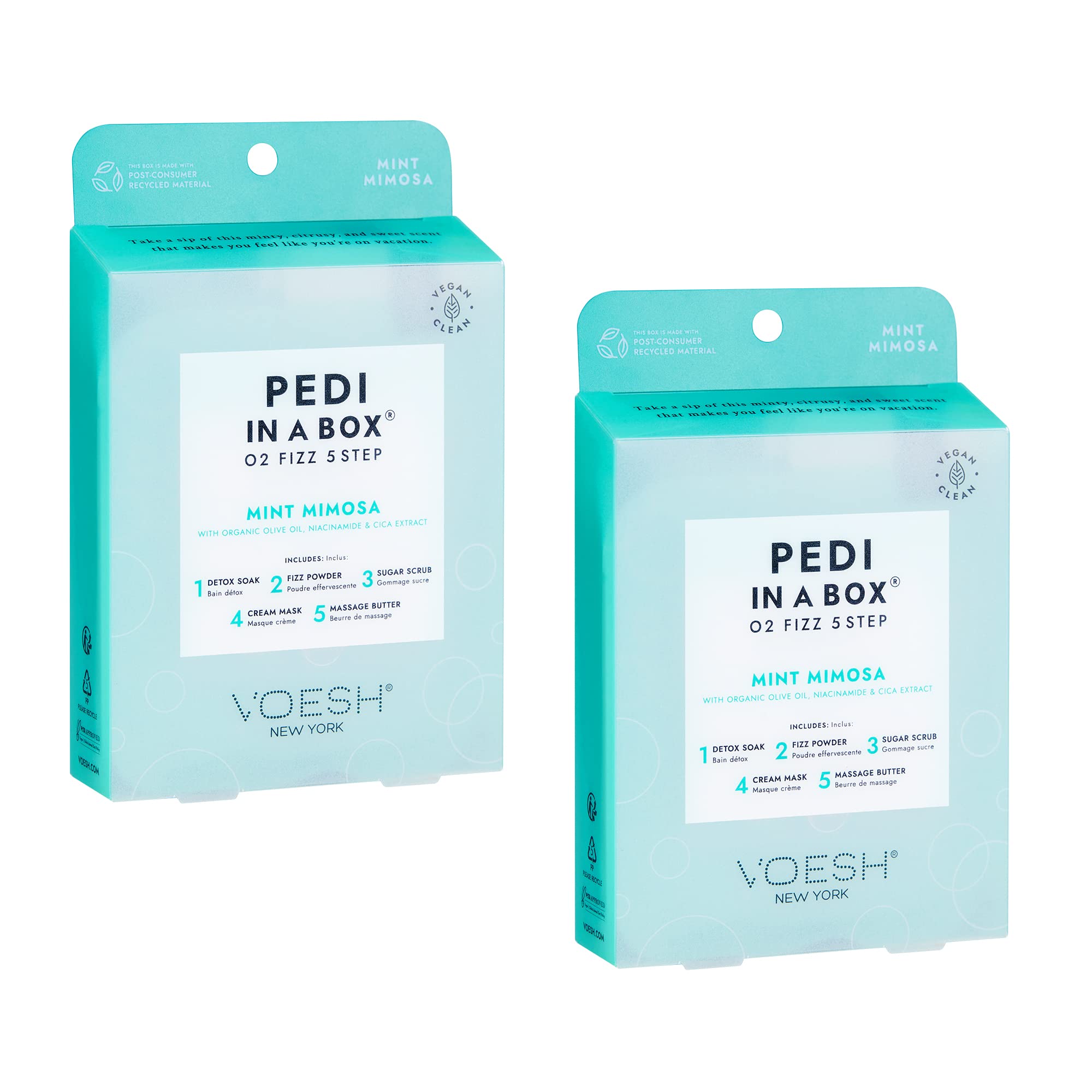 VOESH Pedi in a Box O2 Fizz Mintmosa – 2 Pack Detox Spa Pedicure, At-Home Pedicure Kit