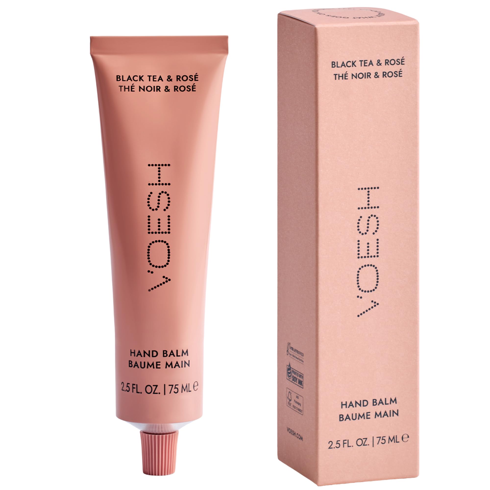 VOESH Vegan Hand Balm Black Tea & Rosé 2.5 oz – Non-Greasy Hand Cream for Dry Hands | Travel Size