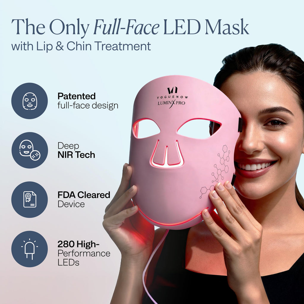 VogueNow LuminX Pro LED Light Therapy Mask – Full-Face Red & Near-Infrared Treatment for Wrinkles & Acne