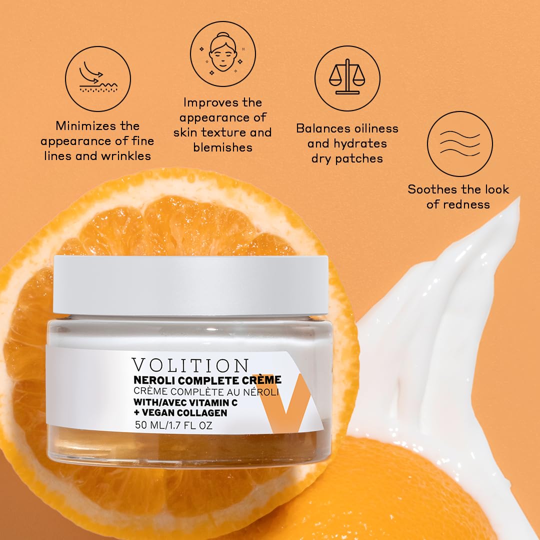 Volition Neroli Complete Crème with Vitamin C + Vegan Collagen | Hydrating Cream for Normal to Combination Skin