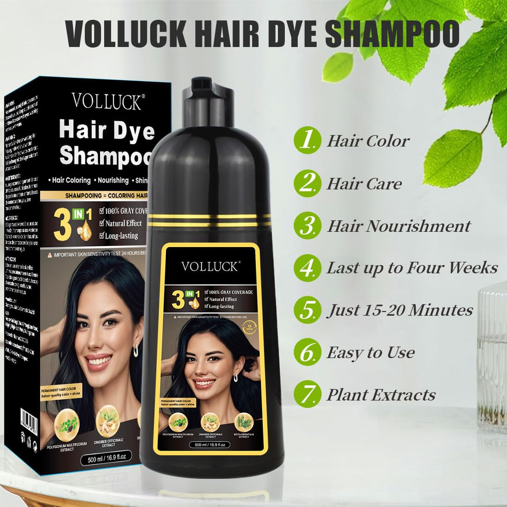 VOLLUCK Hair Dye Shampoo 3-in-1 for Long-Lasting Gray Coverage – Light Brown