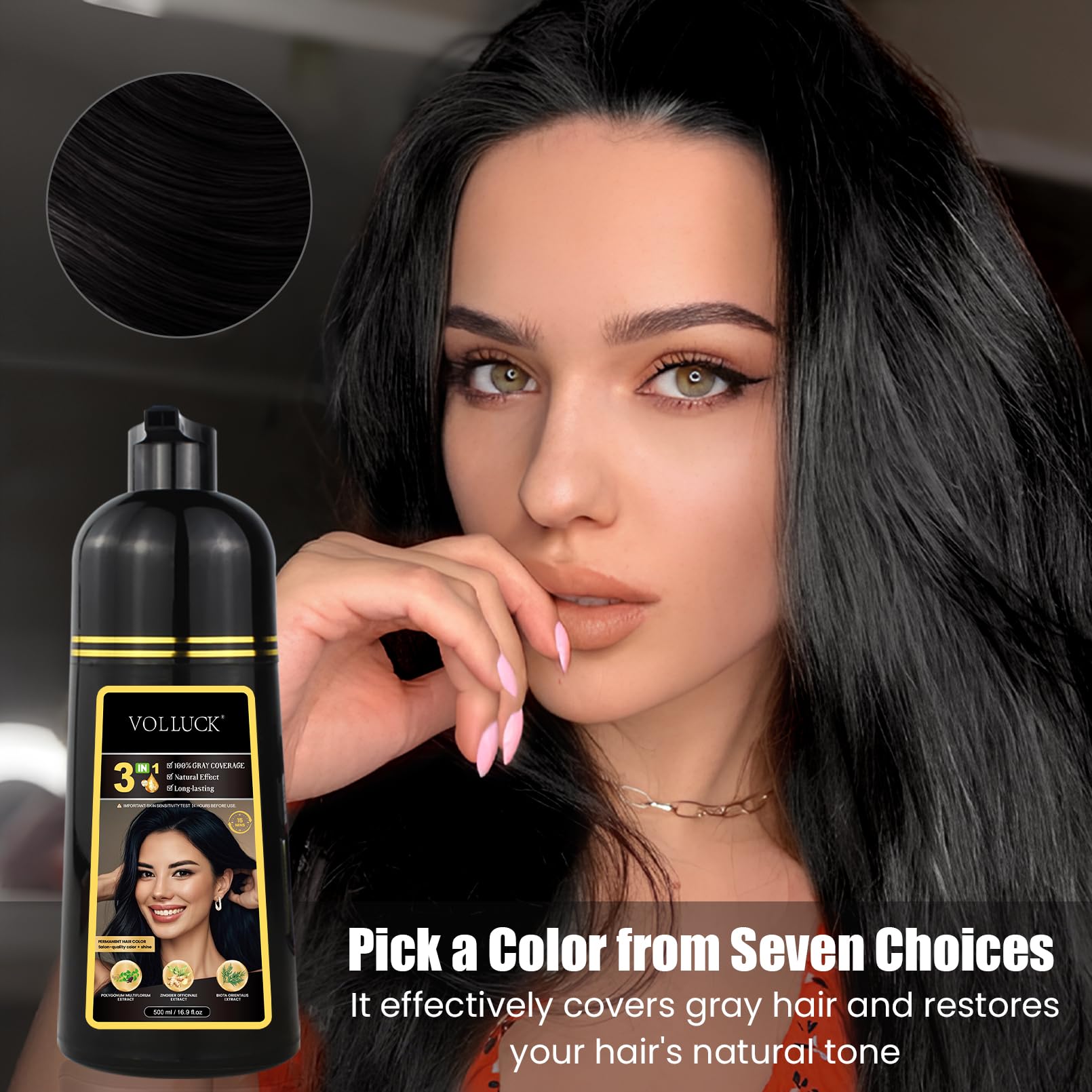 VOLLUCK Hair Dye Shampoo 3-in-1 for Gray Coverage | Long-Lasting Color