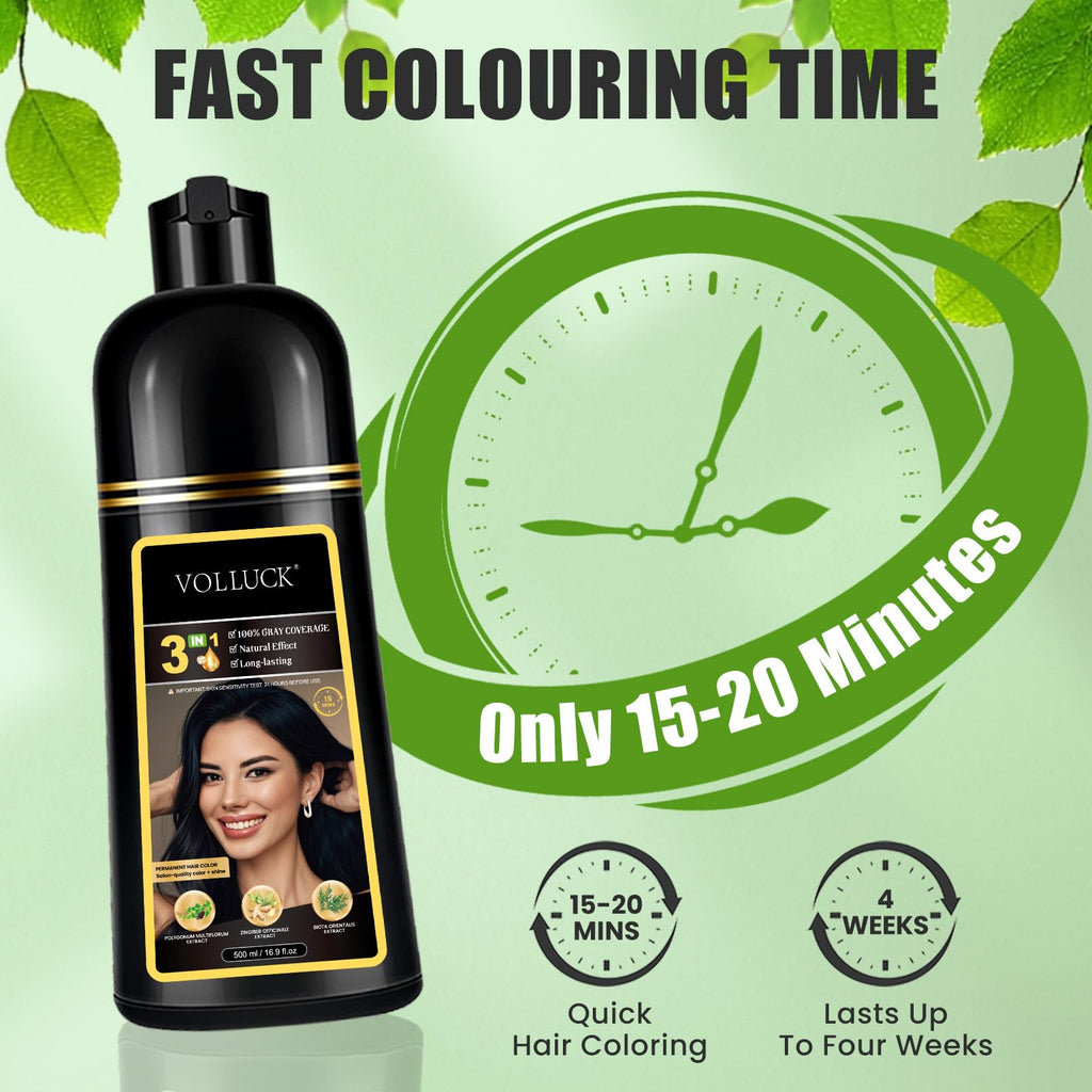 VOLLUCK Hair Dye Shampoo 3-in-1 for Gray Coverage | Long-Lasting Color