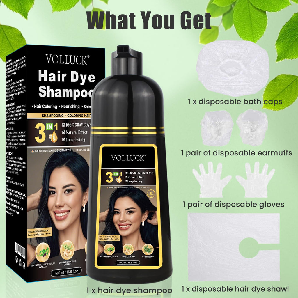 VOLLUCK Hair Dye Shampoo 3-in-1 for Long-Lasting Gray Coverage – Light Brown