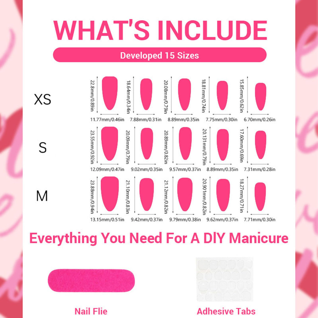 Vopintpy Romantic Valentines Press-On Nails – 24-Piece Medium Almond Set with Little Bear, Pink Heart Bow, Cherry & Star Designs