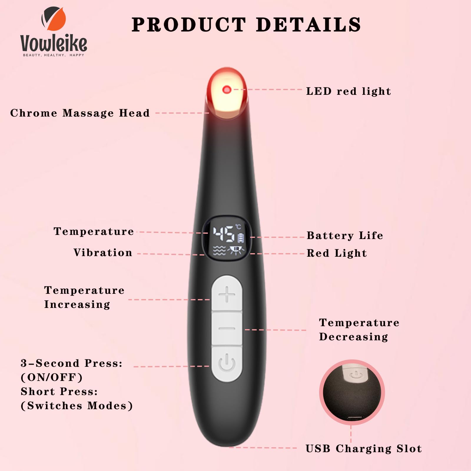 Vowleike Eye Lift Wand | 3-in-1 Eye & Face Massager with Temperature Control