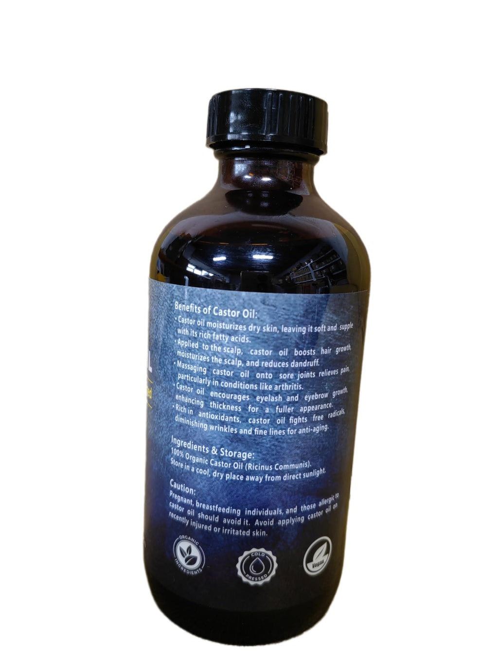 VRJEUGO Organic Castor Oil – Cold Pressed, Unrefined, 16oz in Amber Glass