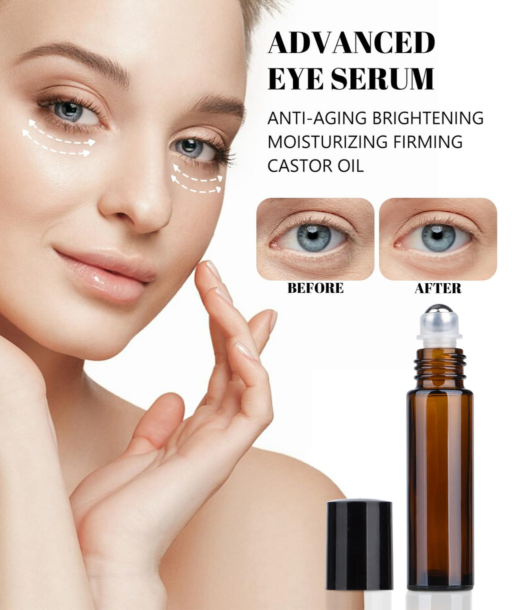 VRJEUGO Organic Castor Oil for Face Roll-On – Deep Hydration, Rollerball, 8oz Amber Glass (2 Rollers)