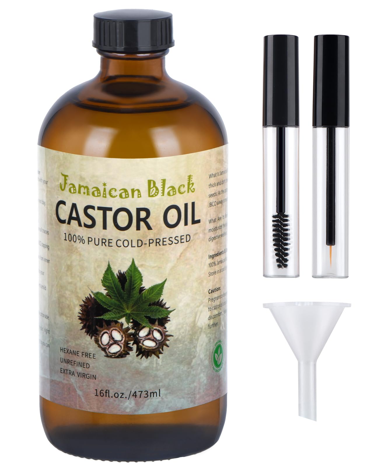 VRJEUGO Jamaican Black Castor Oil - Organic Cold-Pressed, 16oz Glass Bottle
