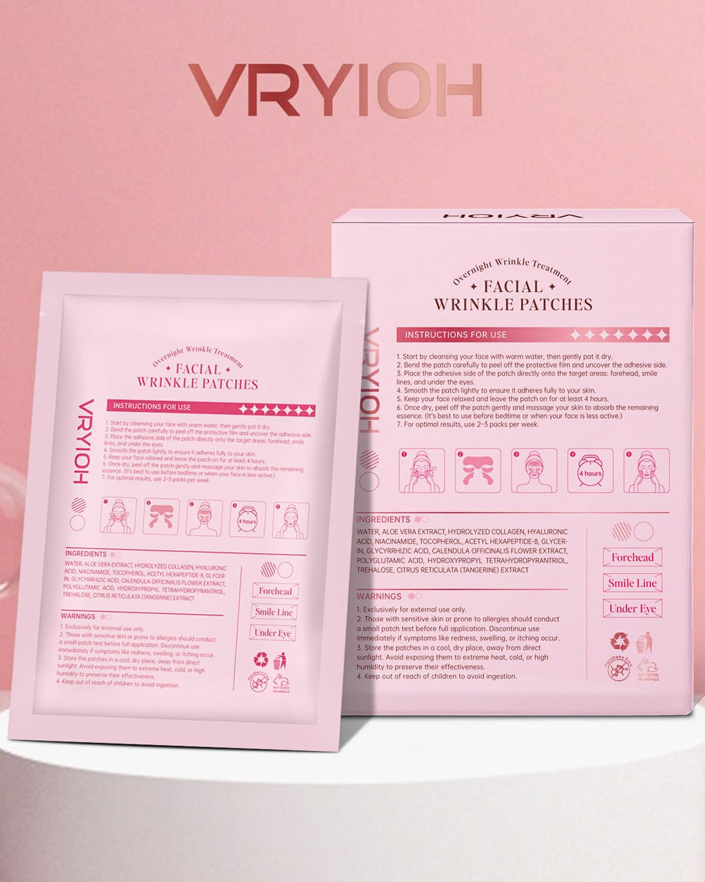 Vryioh 3-in-1 Forehead, Smile Line & Under Eye Patch Set – Overnight Wrinkle Treatment