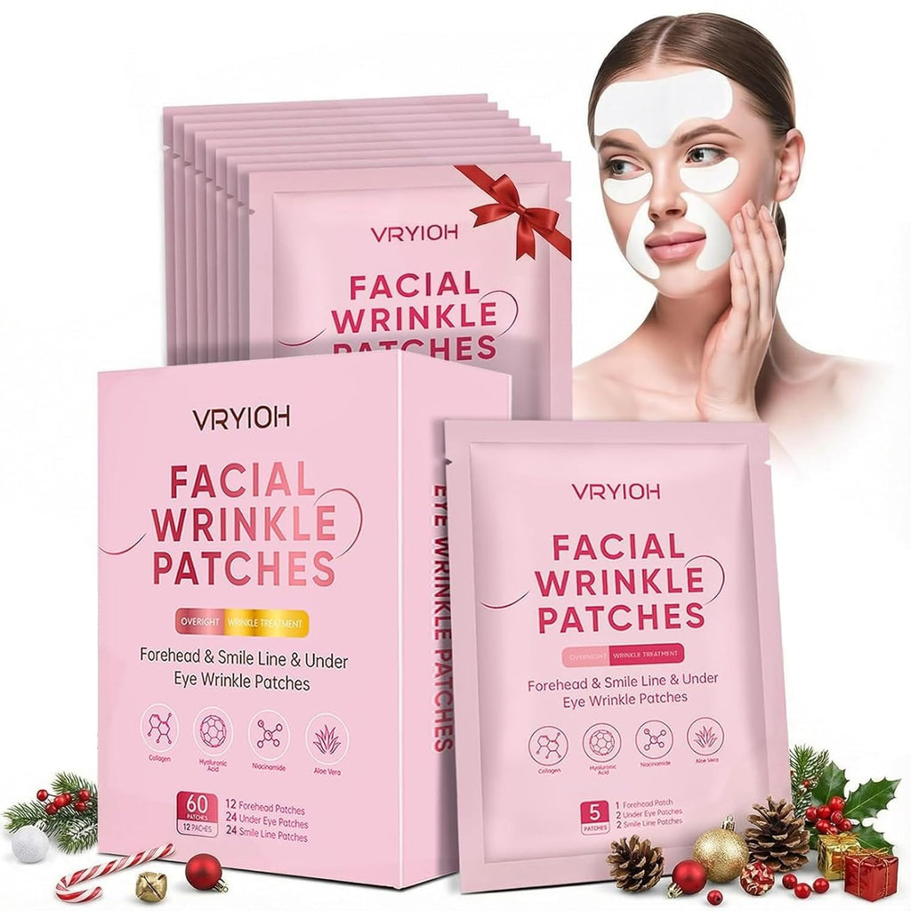 Vryioh 3-in-1 Forehead, Smile Line & Under Eye Patches – Overnight Hyaluronic Acid + Collagen