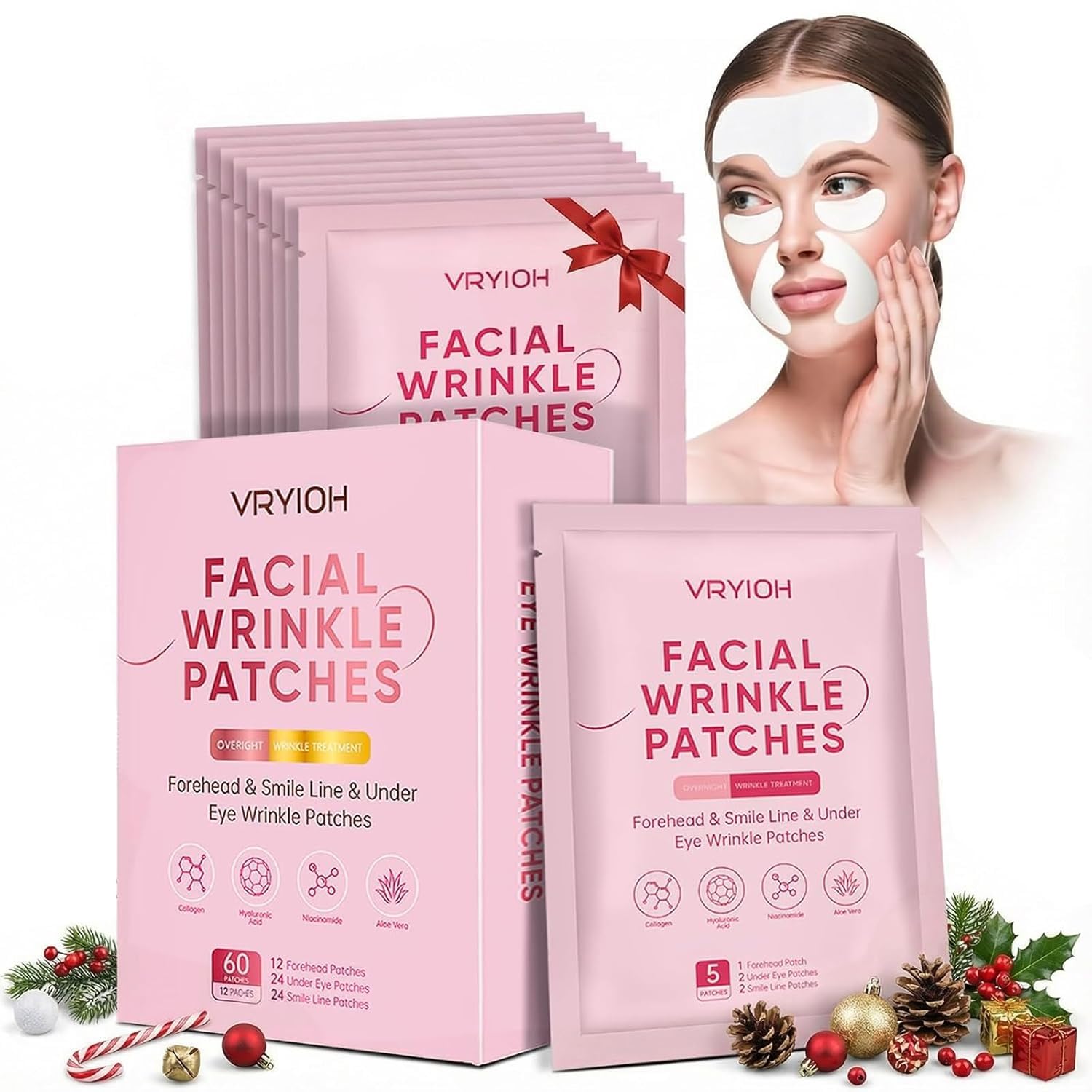Vryioh 3-in-1 Forehead, Smile Line & Under Eye Patches – Overnight Hyaluronic Acid + Collagen