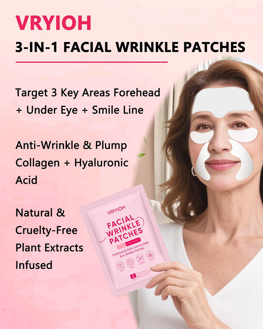 Vryioh 3-in-1 Forehead, Smile Line & Under Eye Patch Set – Overnight Wrinkle Treatment