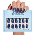 VSALON Press On Nails Short Almond - Blue Cat Eye Chrome Kit | 32 Pcs, 16 Sizes, Midnight Tide