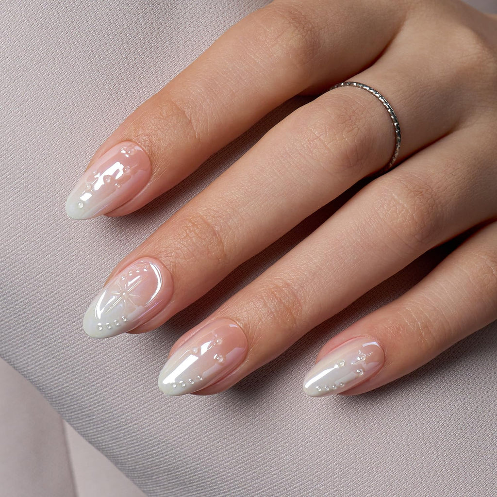 VSALON Press-On Nails Short Almond – Chrome Ombre 3D Star Kit | 42 PCS + Full Tool Kit