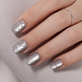 VSALON Press On Nails Short Square – Silver Gray Cat Eye Gloss, 32 Pcs, 16 Sizes, Glue & Cuticle Oil