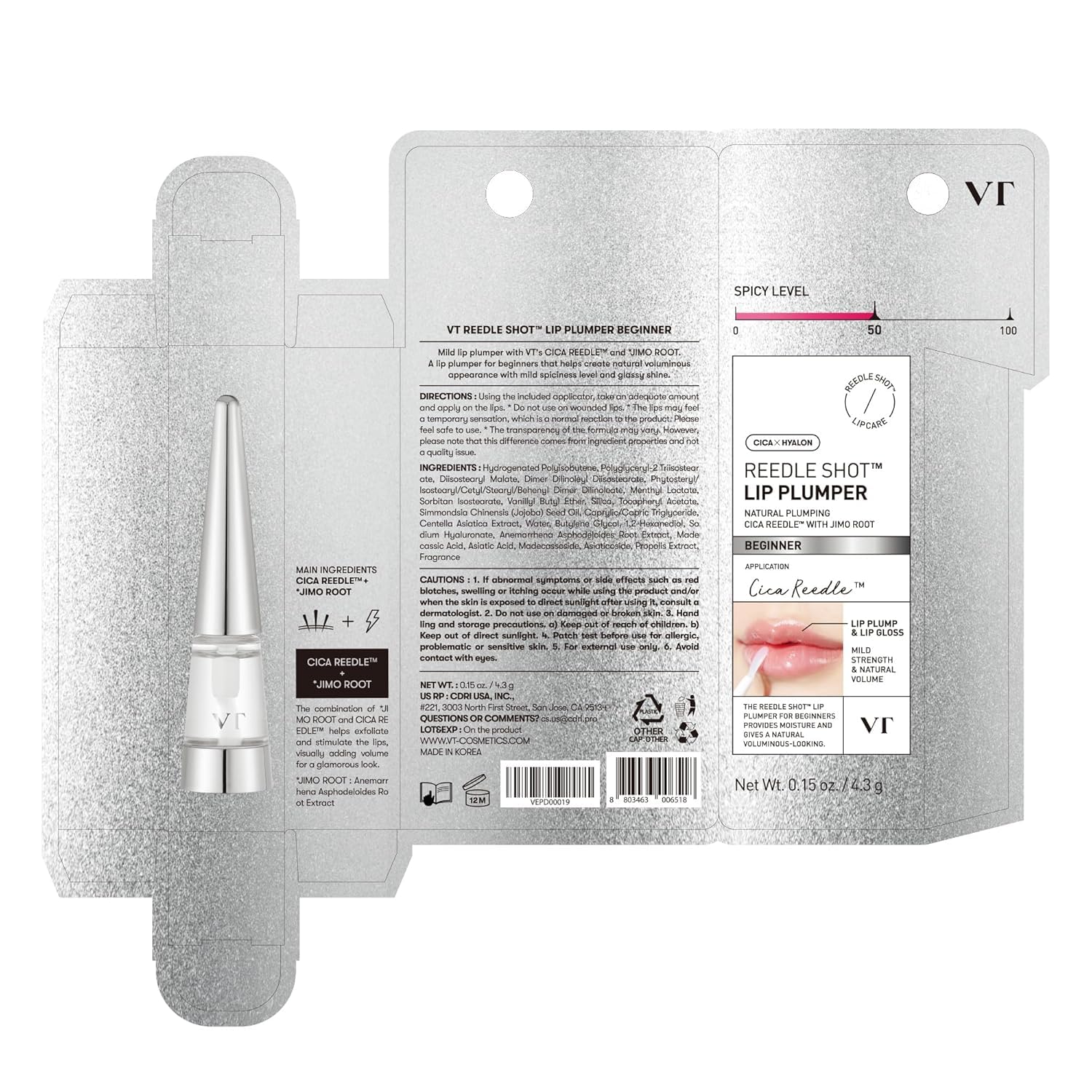 VT COSMETICS Reedle Shot Lip Plumper – Hydrating & Volumizing Clear Lip Gloss (0.15 oz) Beginner