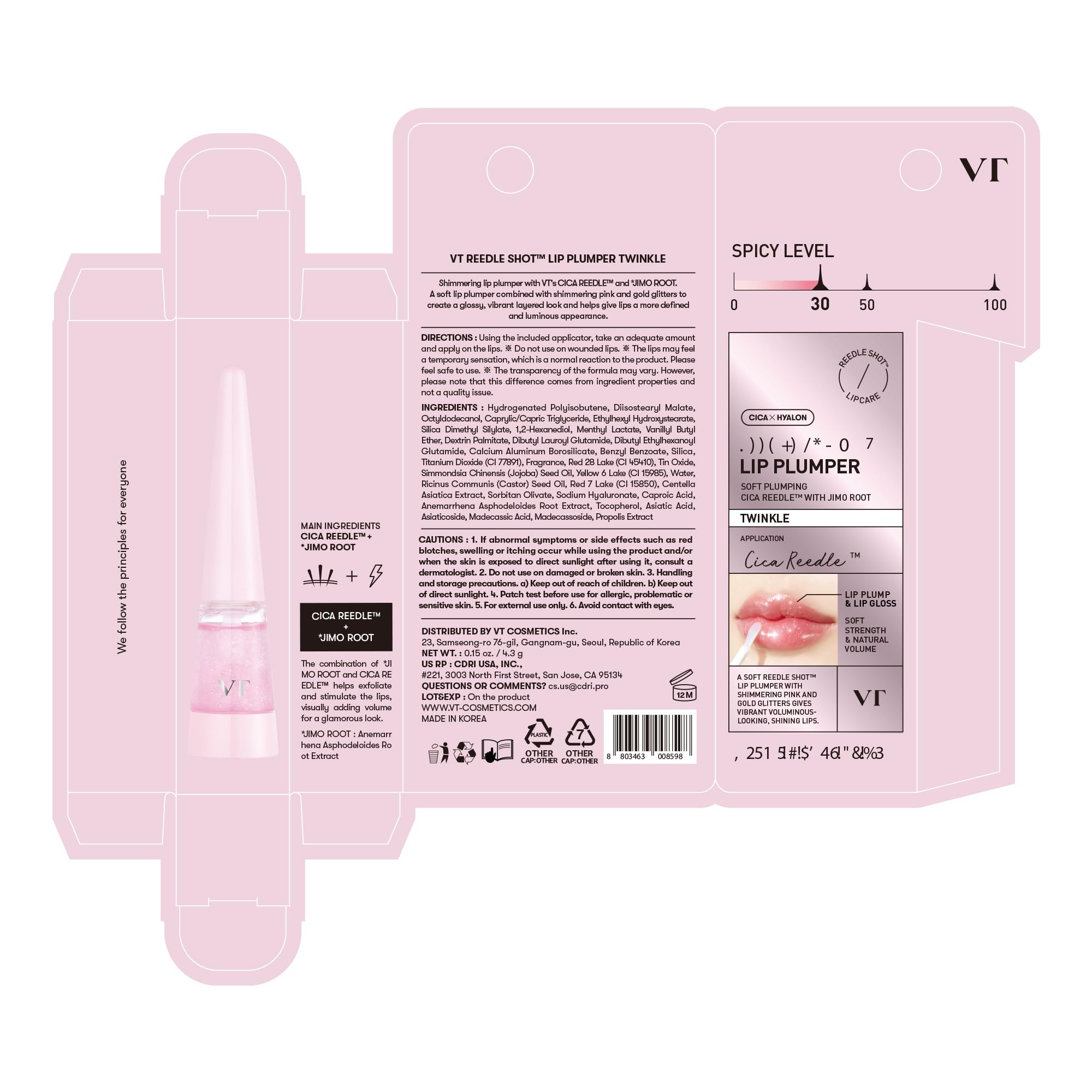 VT COSMETICS Reedle Shot Lip Plumper with Twinkle & Glitter | Hydration, Plump & Shine 0.15 oz