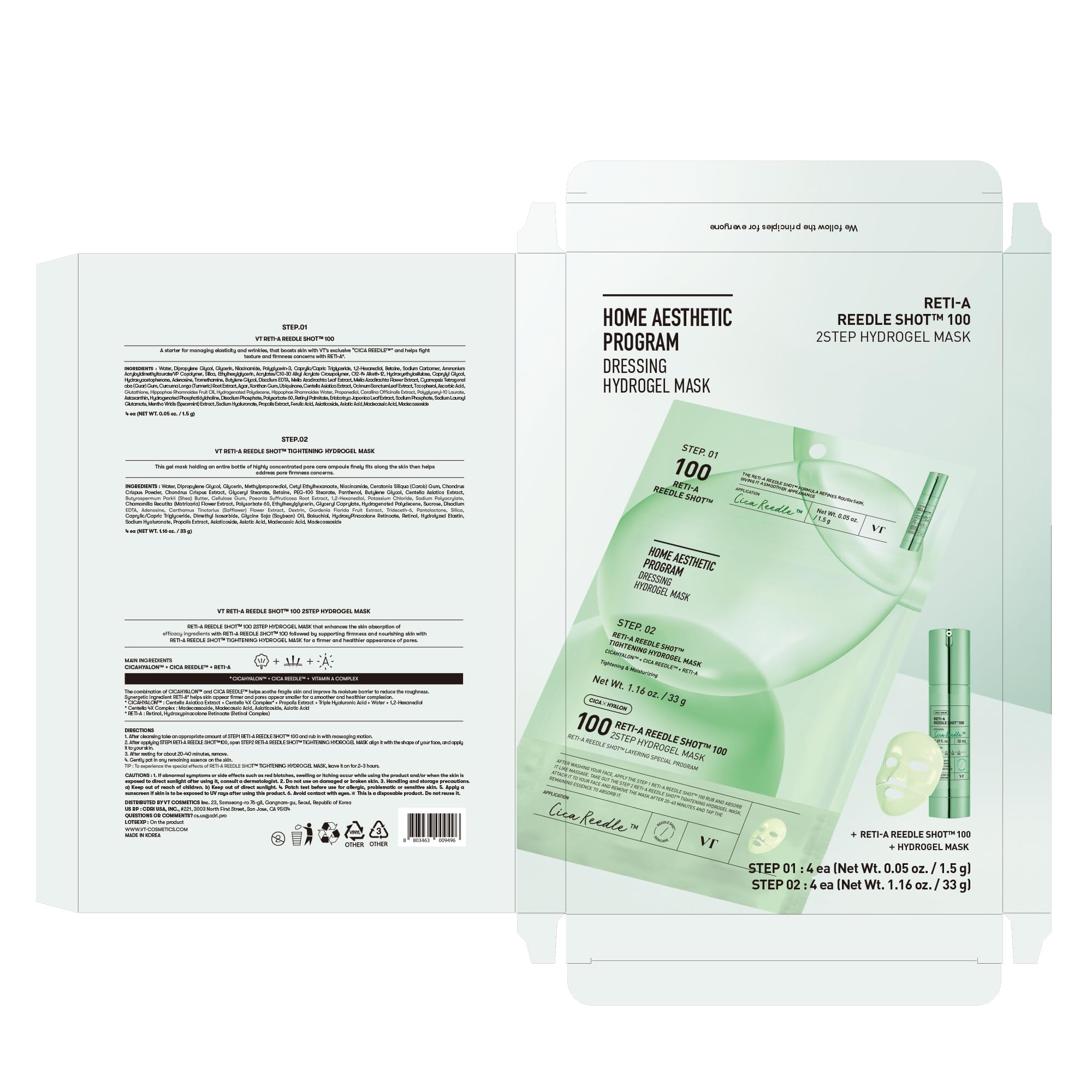 VT COSMETICS Reti-A Reedle Shot 100 2-Step Hydrogel Mask – Intensive Tightening, Retinol Alternative, Overnight Mask