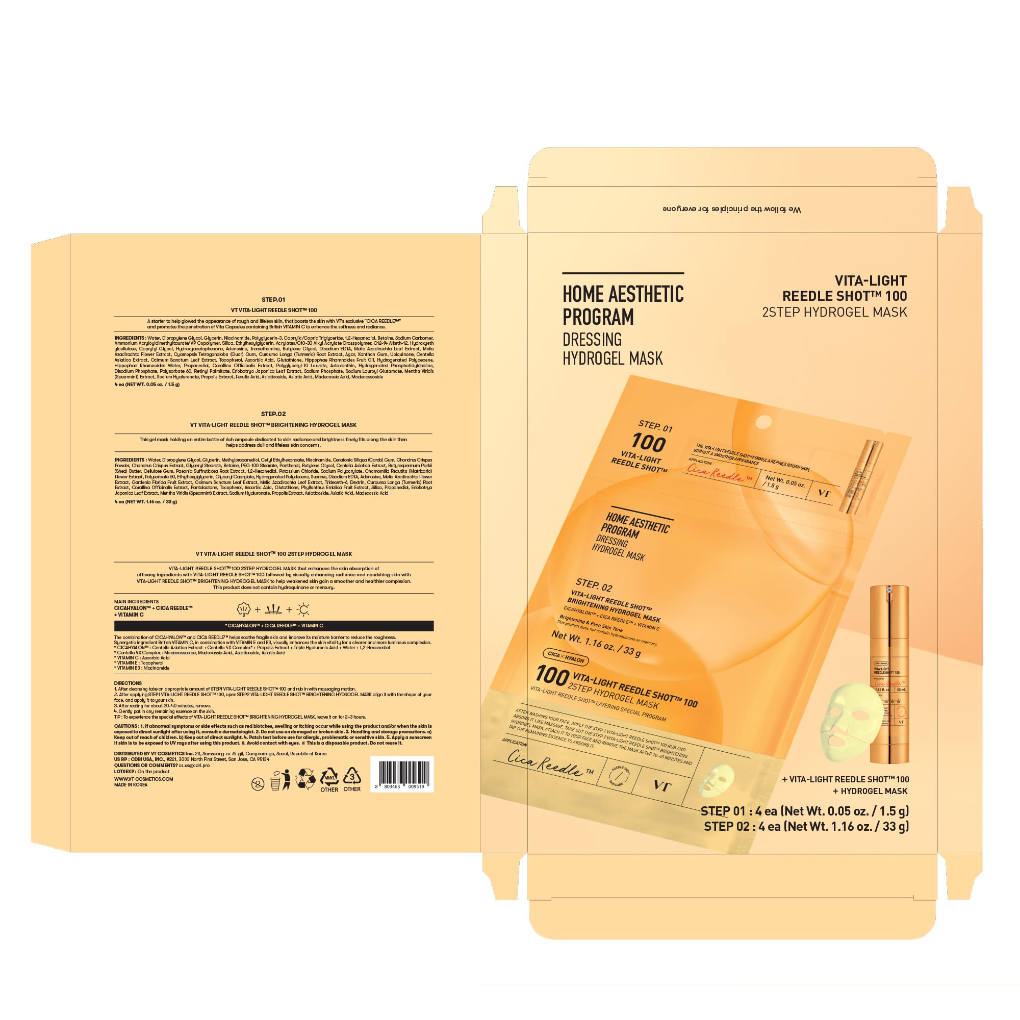 VT COSMETICS Vita-Light Reedle Shot 2-Step Hydrogel Mask – Intensive Glow & Even Tone