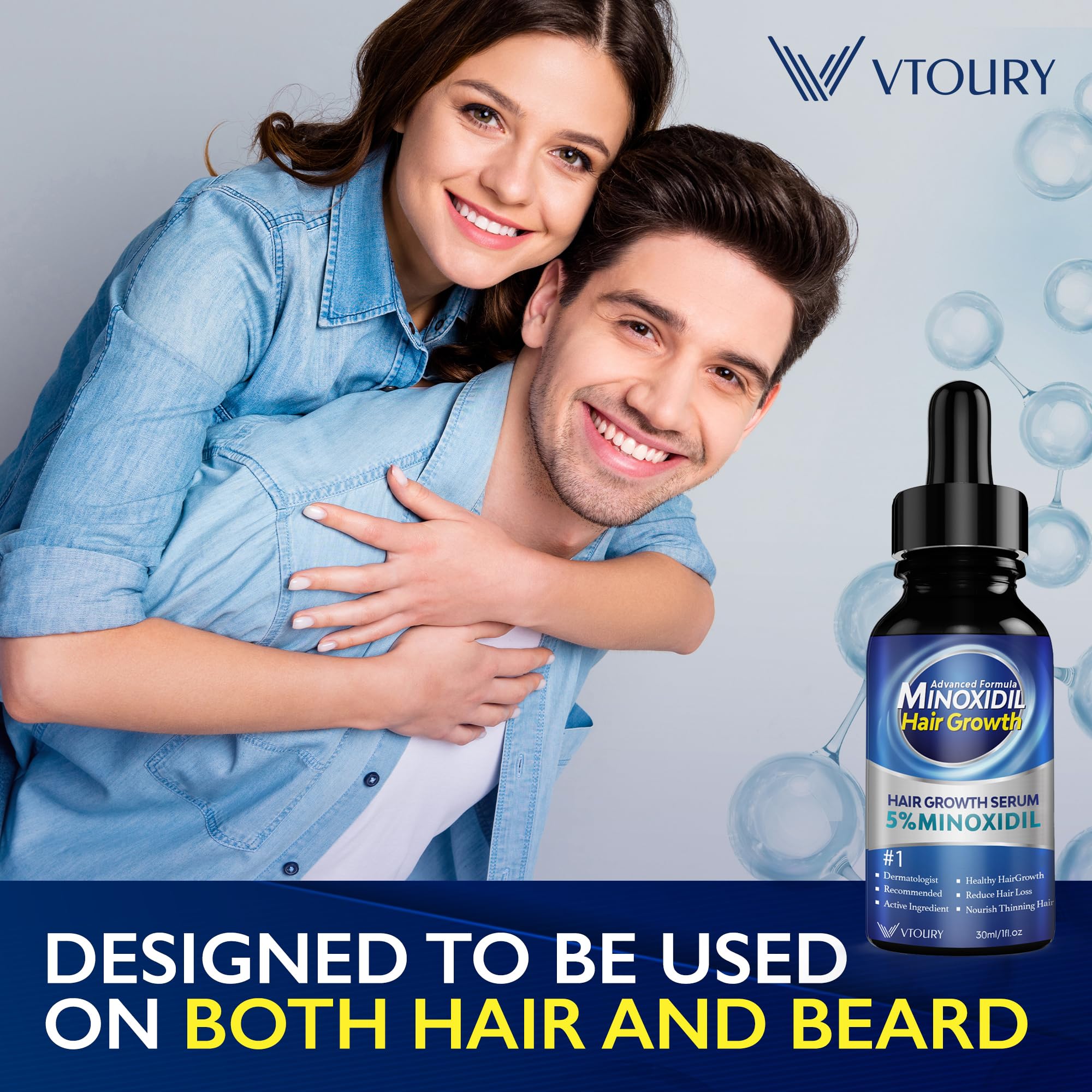VTROUY 2-Pack Minoxidil for Men and Women — Beard Growth Oil & Hair Growth Solution