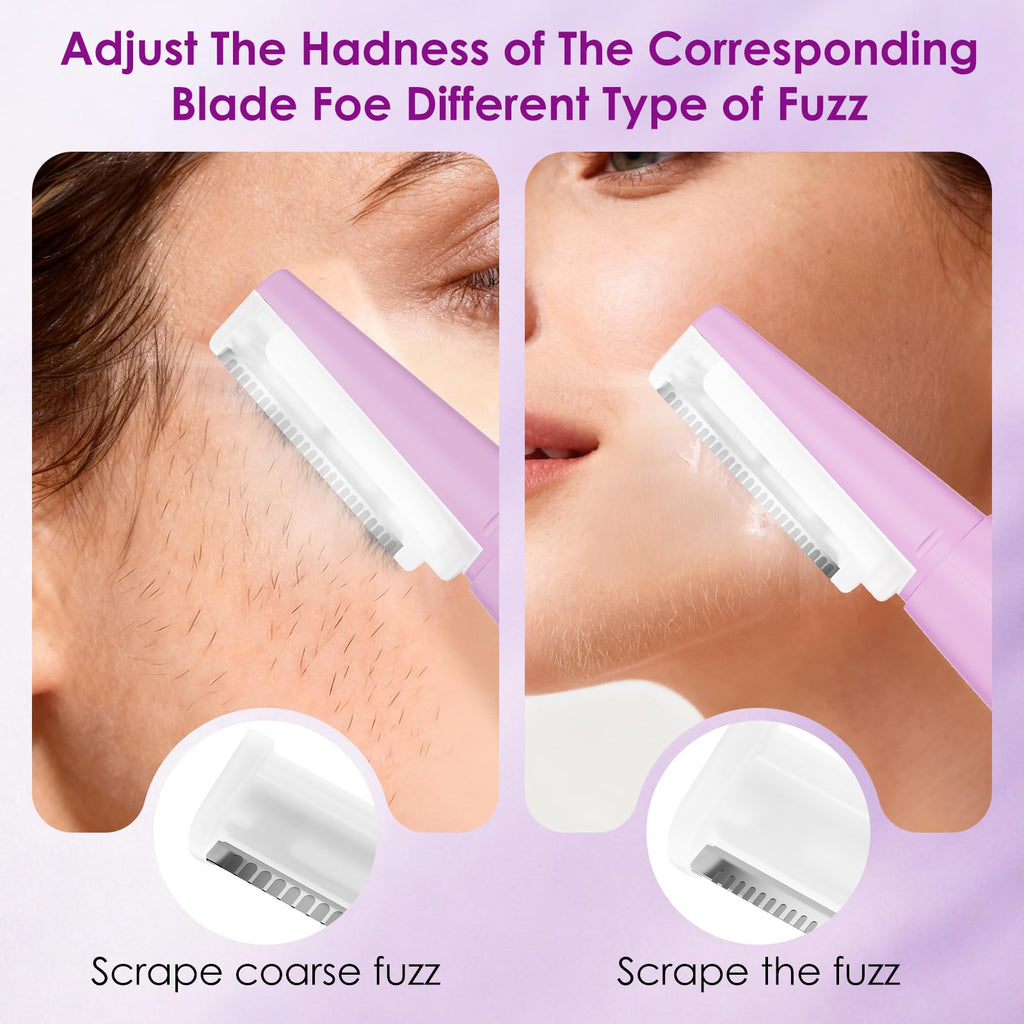 Vudex Sonic Smooth Dermaplane Razor for Women | Facial Hair Removal Kit with 12 Blades, 3 Speeds & LED Light