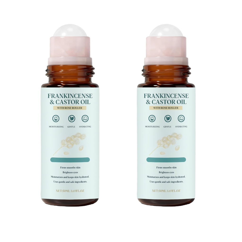 Vunqibroz Frankincense & Castor Oil Roll-On with Rose Quartz – Organic Castor Oil for Face & Body, 50ml