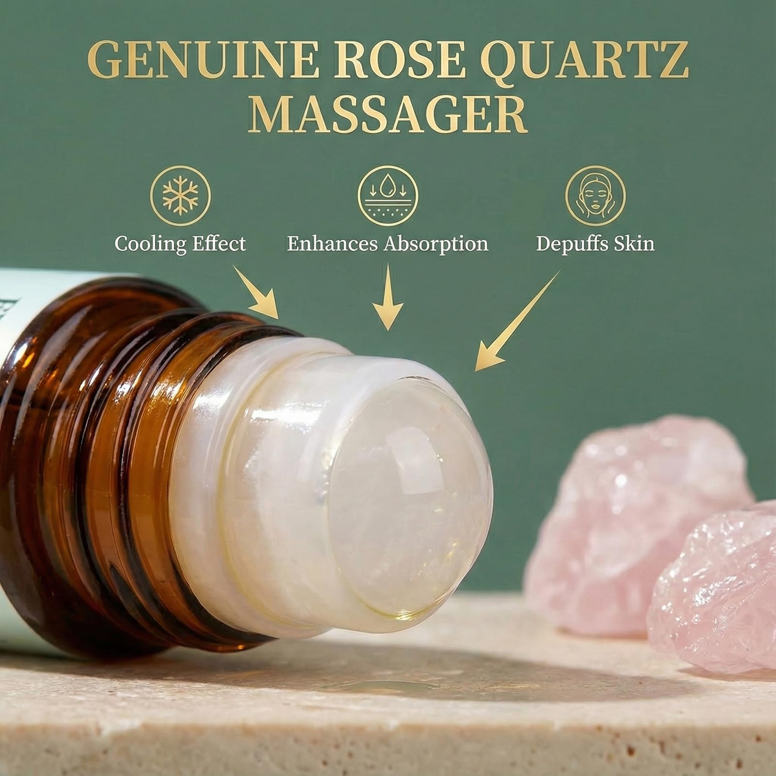 Vunqibroz Frankincense & Castor Oil Roll-On with Rose Quartz – Organic Castor Oil for Face & Body, 50ml