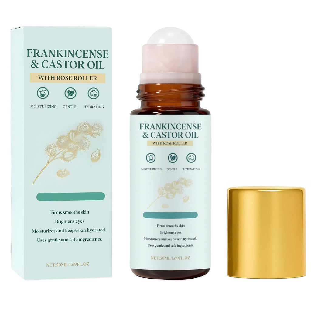Vunqibroz Frankincense & Castor Oil Roll-On with Rose Quartz – Organic Castor Oil, 50ml