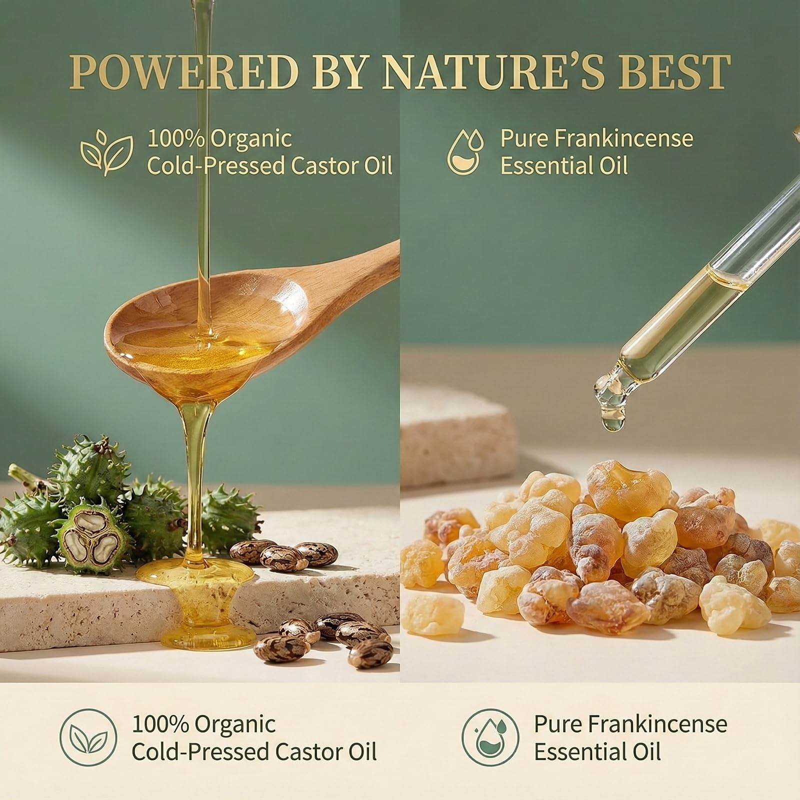 Vunqibroz Frankincense & Castor Oil Roll-On with Rose Quartz – Organic Castor Oil for Face & Body, 50ml
