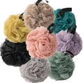 VVmotes Loofah Sponges for Shower – 8 Pack Multi-Color Set (Black, Dark Green, Peacock, Khaki, Gray, Pink, Purple, Yellow)