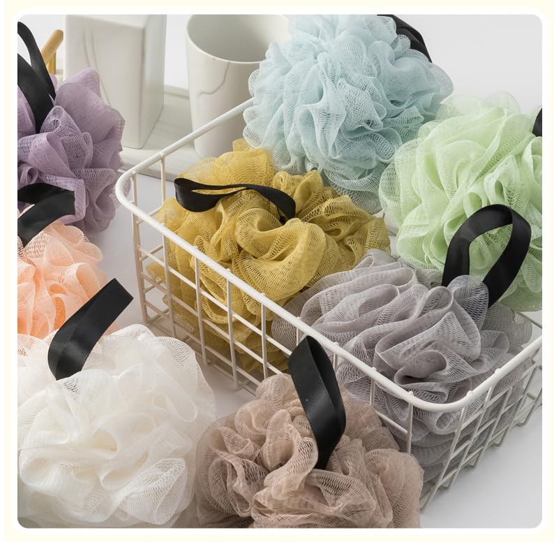 VVmotes Loofah Sponges for Shower – 8 Pack Multi-Color Set (Black, Dark Green, Peacock, Khaki, Gray, Pink, Purple, Yellow)