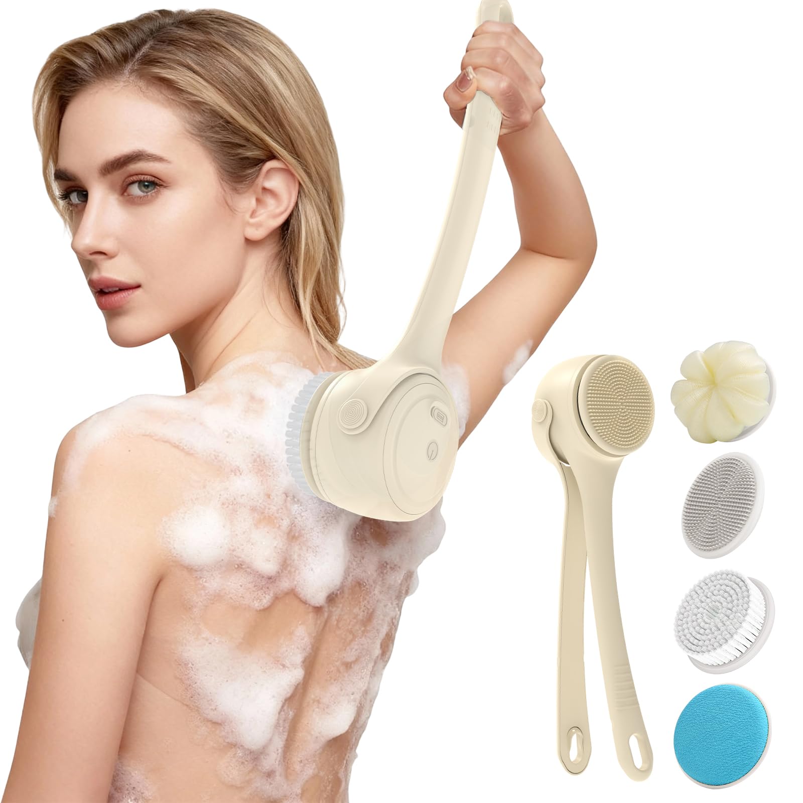 VWMYQ Electric Back Scrubber – Waterproof USB Rechargeable Exfoliating Brush for Back, Arms & Legs