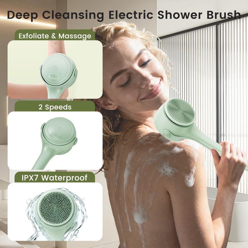VWMYQ Electric Back Scrubber – Waterproof Rechargeable Exfoliating Brush for Deep Back Cleansing