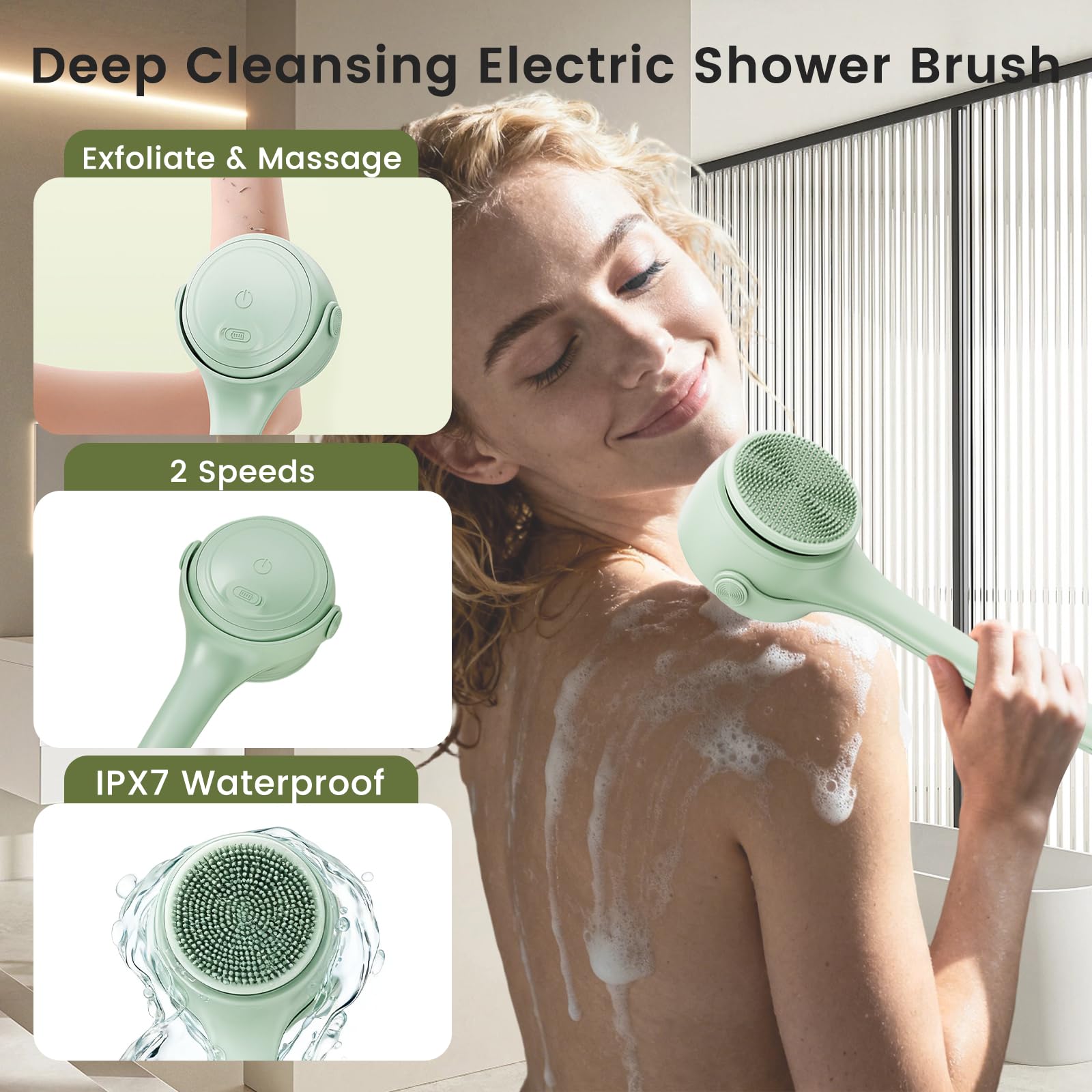 VWMYQ Electric Back Scrubber – Waterproof Rechargeable Exfoliating Brush for Deep Back Cleansing