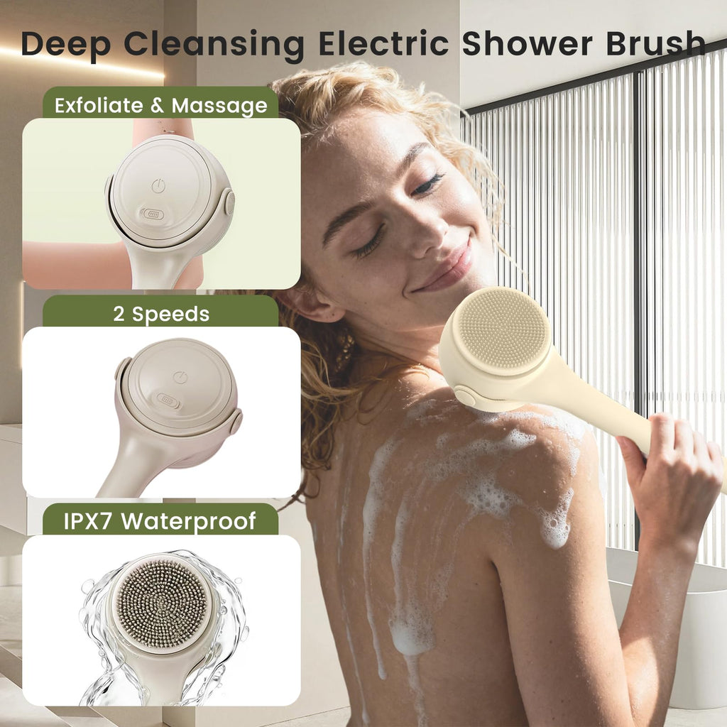 VWMYQ Electric Back Scrubber – Waterproof USB Rechargeable Exfoliating Brush for Back, Arms & Legs