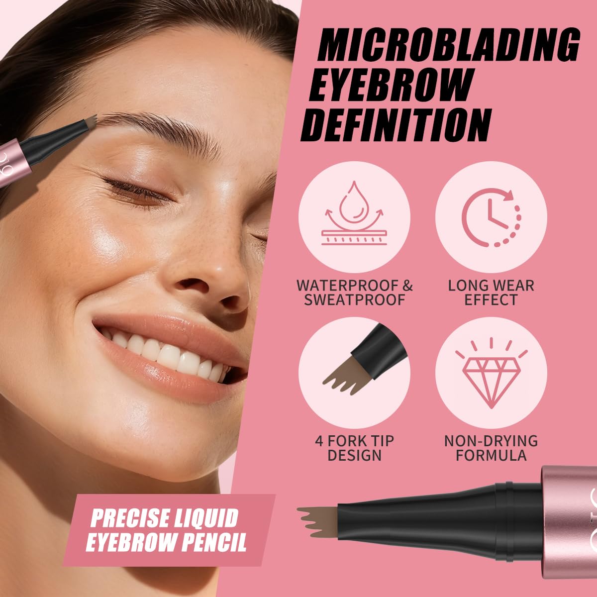 W3W Eyebrow Pencil for Women – 4-Fork Tip Microblading Style, Waterproof, Long-Lasting, Natural Look