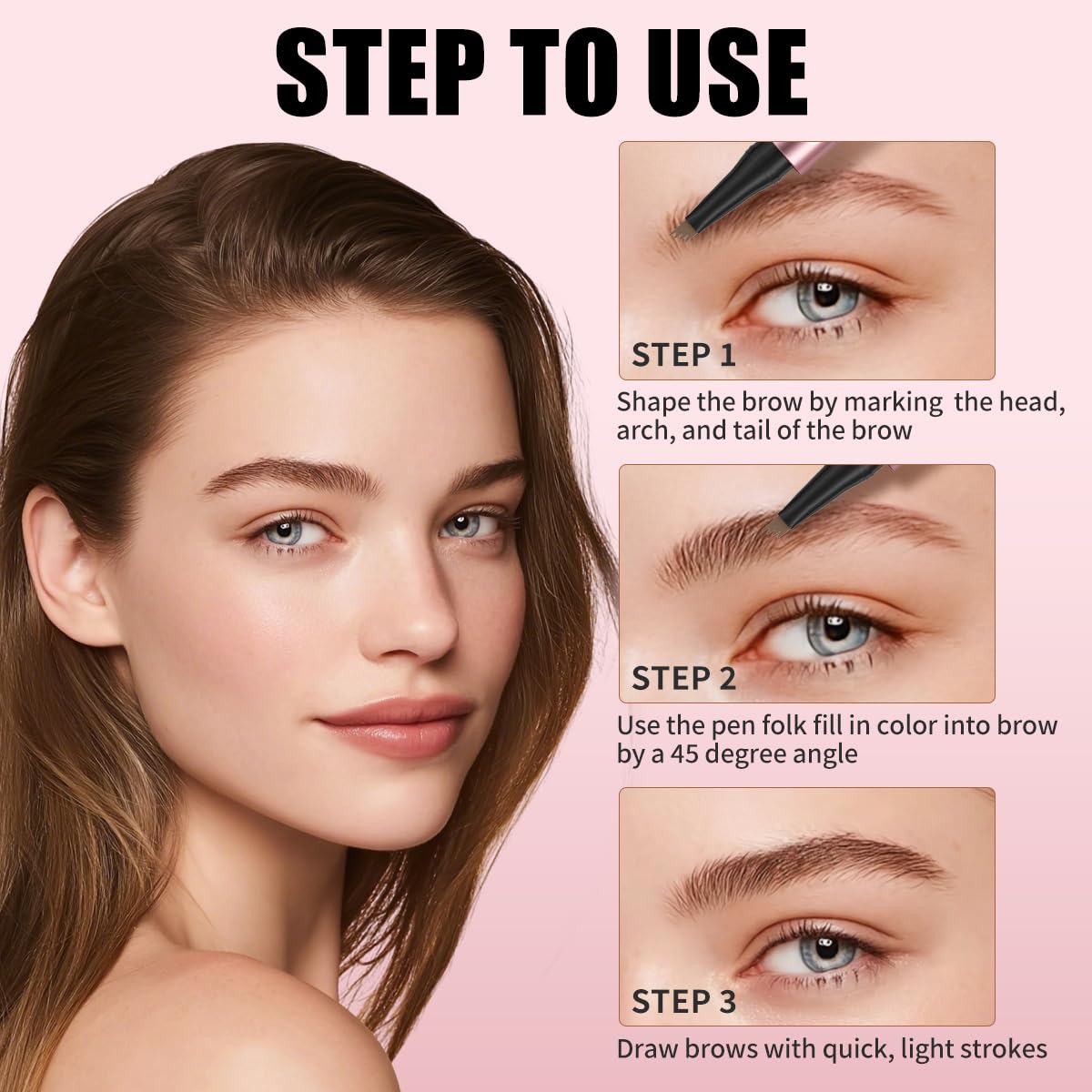 W3W Eyebrow Pencil for Women – 4-Fork Tip Microblading Style, Waterproof, Long-Lasting, Natural Look